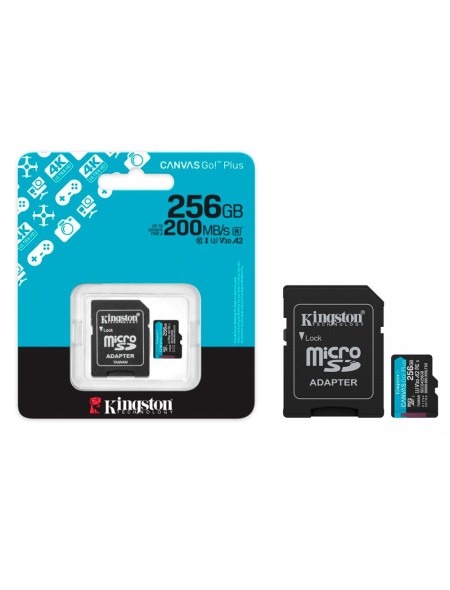 Micro sd xc Kingston uhs-i U3 256Gb Canvas Go Plus Gen4 / 200mb/s clase 10 / V30 A2 / con adaptador SDCG4/256GB