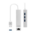 Adaptador conversor USB 3.0 a Ethernet Gigabit RJ45 + 3x USB 3.0 / Plata / 15 cm / 10.03.0403