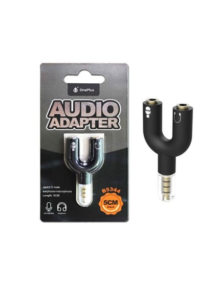 Adaptador divisor de audio y microfono Jack 3.5mm macho a 2 Jack 3.5mm Hembra / B5344 / Negro / One+