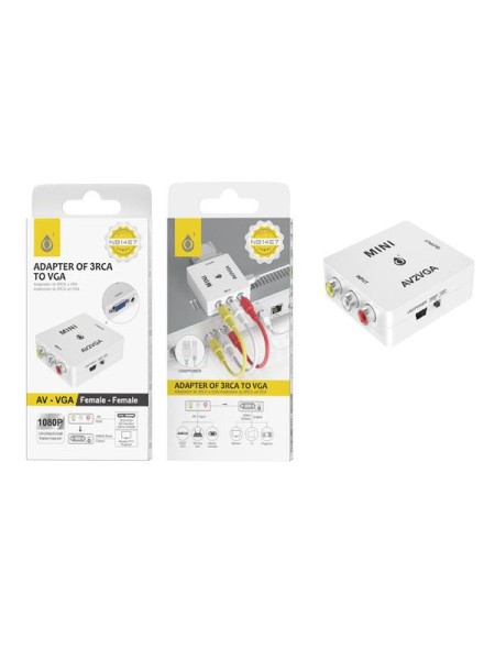 Adaptador Video Rca a Vga NB1467 / 3xRca Hembra / 720p-1080p / Alimentacion Micro Usb / 5v 1a