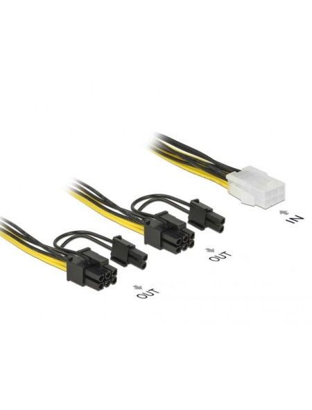 Cable alimentacion gráfica Pci-e 6 pines Hembra a 2x 6+2 Pines Macho / 15cm / Delock 85452
