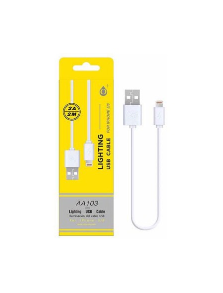 Cable datos USB 2.0 a Lightning IPhone 5-12 / 2m / 2.4a / AA103 / Blanco / One+