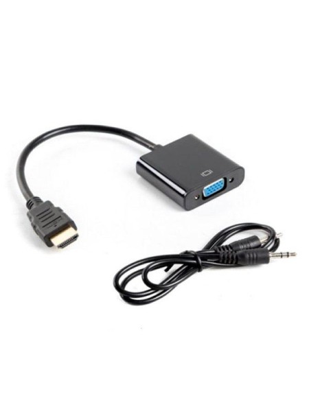 Cable adaptador HDMI a VGA + audio negro Lanberg / Ad-0017-bk