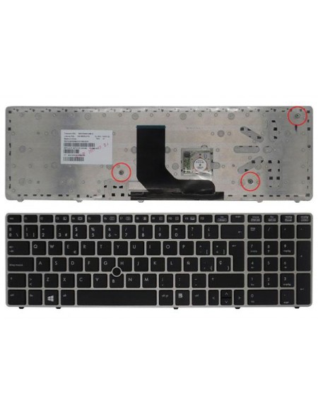 Teclado compatible para portátil HP Probook 6570b /6560b/ Elitebook 8570p / Poinstick / Marco Plata / Negro