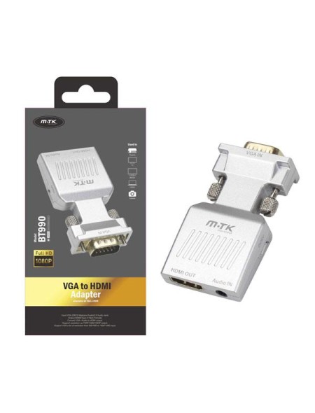 Adaptador video VGA a HDMI + Audio / Jack 3.5mm / 1080p / Plata / BT990 / Mtk