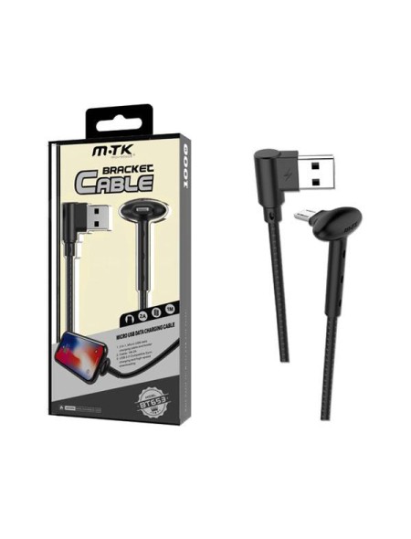 Cable datos USB 2.0 a Micro USB / 1m / 2a / Acodado / BT653 / Negro / Mtk
