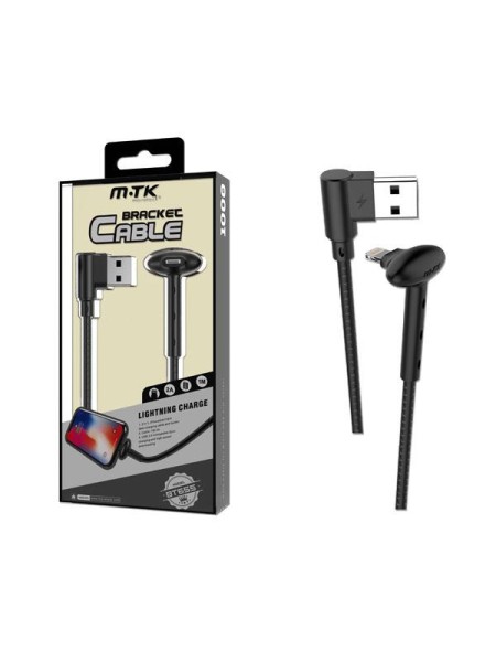 Cable datos USB 2.0 a Lightning Iphone 5-12 / 1m / 2a / BT655 con soporte / negro / Mtk