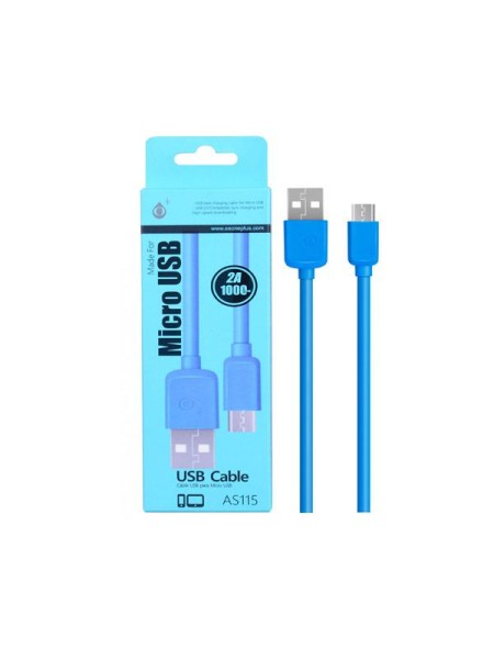 Cable datos USB 2.0 a Micro USB / 1m / 2a / as115 / Azul / ONE+