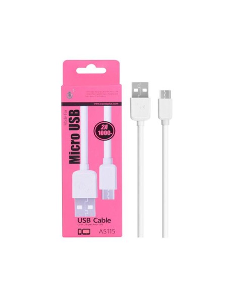 Cable datos USB 2.0 a Micro USB / 1m / 2a / as115 / Blanco / ONE+