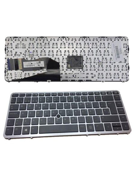Teclado compatible para portátil HP Elitebook + Pointstick 745 / 750 / 755 / 840 / 850 g2 / Negro marco plata