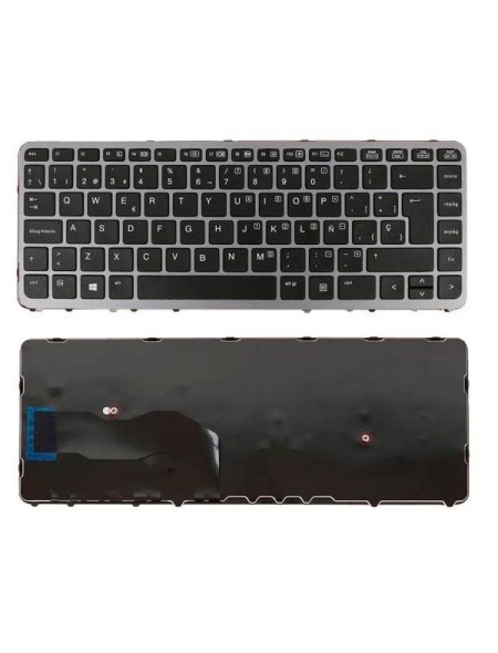 Teclado compatible para portátil HP Elitebook 745 / 750 / 755 / 840 / 850 g2 / Sin Poinstick / Negro marco plata