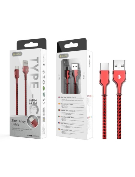 Cable datos USB 2.0 a Type-C / 1m / 2a / Zync Alloy Ulises / B5814 / Rojo / One+