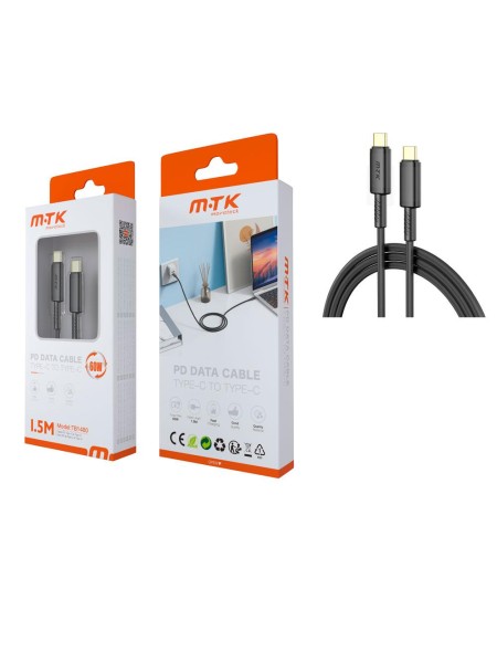 Cable datos Type-C M/M / 20v 3a / 60w / 1.5m / Negro / TB1480 / Mtk