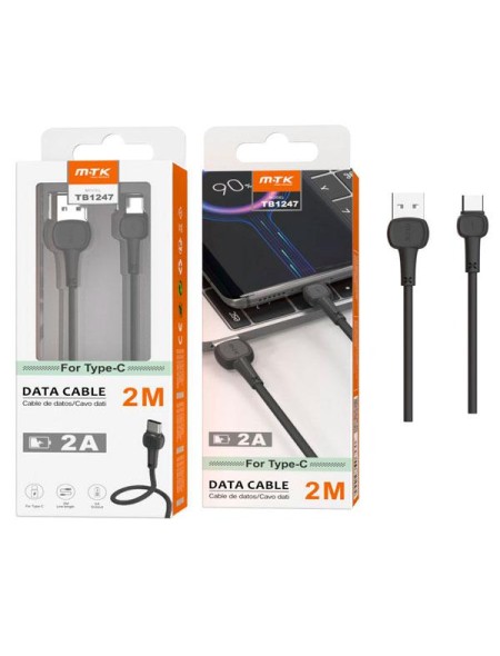 Cable Datos USB 2.0 a Type-C / 2m / 2.4a / TB1247 / Negro / One+
