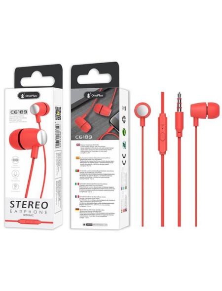 Auriculares con Microfono C6189 / Jack 3.5mm / 1.2m / Rojo / One+