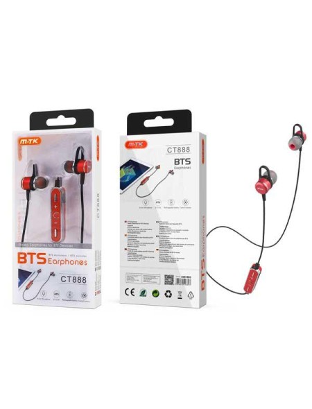 Auriculares Metal Grimer CT888 / Bluetooth 5.0 / Rellamada / Rojo / Mtk