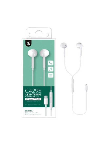 Auriculares + Micro Intrauditivos Aurora c4295 iPhone 7/8/x conexion lightning / 1.2m / blanco