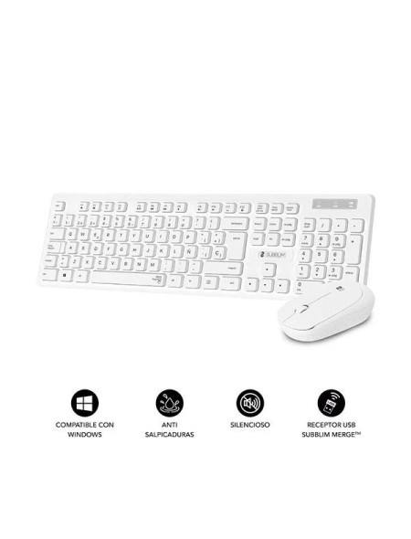 Combo Teclado + Raton Inalambrico Subblim Business / Slim / Silencioso / Blanco/ SUBKBC-CSSW11