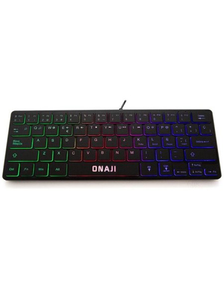 Teclado Gaming TKL Onaji KII / Iluminacion Led Rainbow / 64 teclas / Diseño Slim / Silencioso / Negro