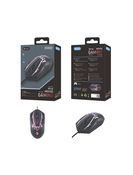Ratón Usb gaming G5060 Blacklight 1200 DPI / 7 LED / Negro / One+