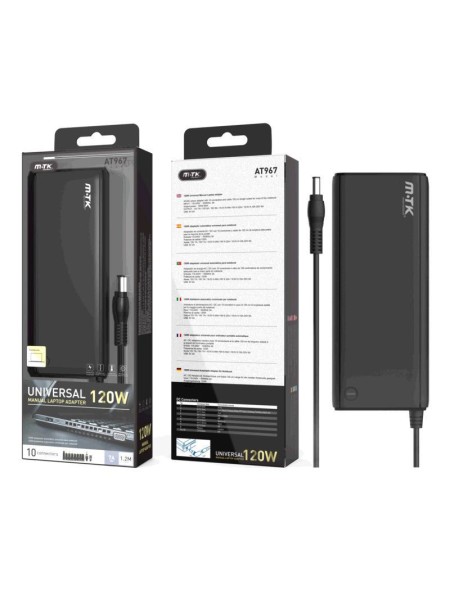 Cargador para portátil universal automático 120W / 10 conectores / 1.2m / AT967 / Mtk