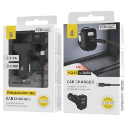 Cargador de coche-mechero con cable Micro USB / 2xUsb / 12w / 5v 2.4a / A6260  / Negro / One+