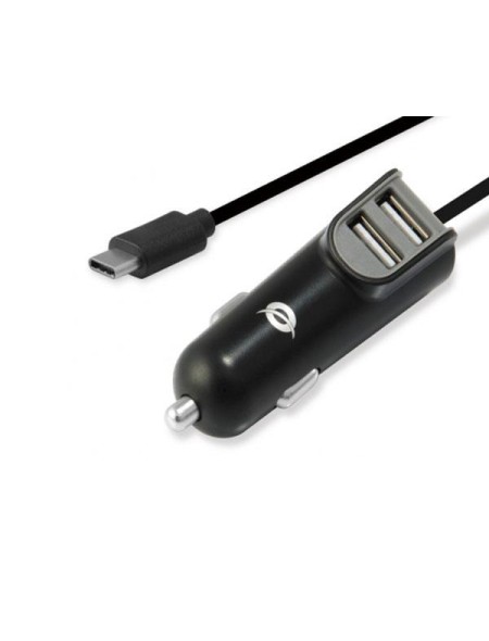 Cargador de coche-mechero con cable Type-C / 2x Usb / 15.5w / Negro / Carden05b / Conceptronic