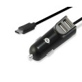 Cargador de coche-mechero con cable Type-C / 2x Usb / 15.5w / Negro / Carden05b / Conceptronic