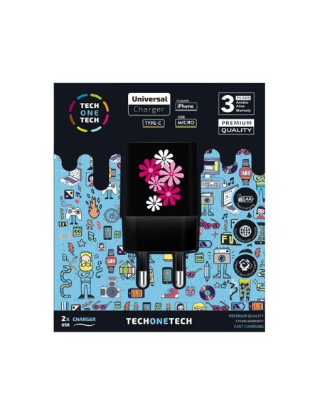 Cargador de red Usb x2 / 12w / Be Original Black Flower Power / TEC2601