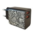 Cargador de red Usb x2 / 12w / Be Original Black Flower Power / TEC2601