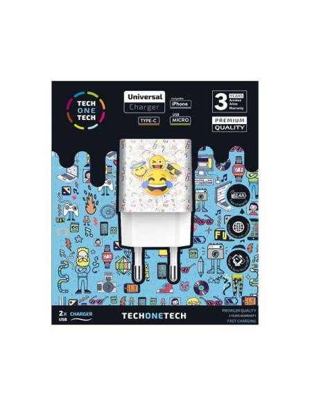 Cargador de red Usb x2 / 12w / Be Original Emojitech Smile / TEC2502
