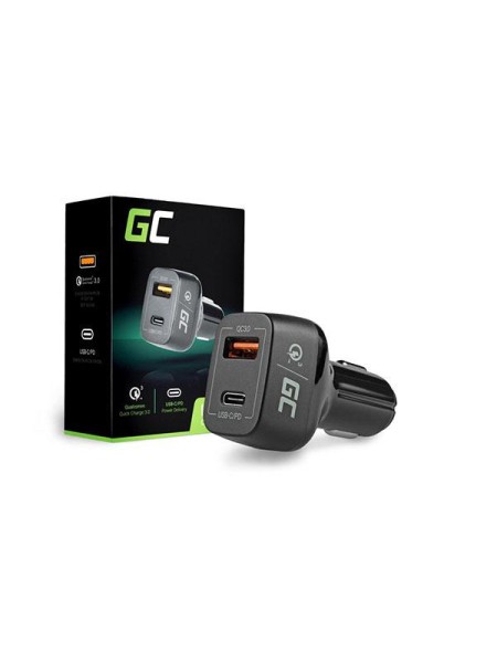 Cargador de coche-mechero Usb + Type-C / Negro / CAD33 / Greencell