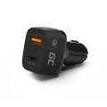 Cargador de coche-mechero Usb + Type-C / Negro / CAD33 / Greencell
