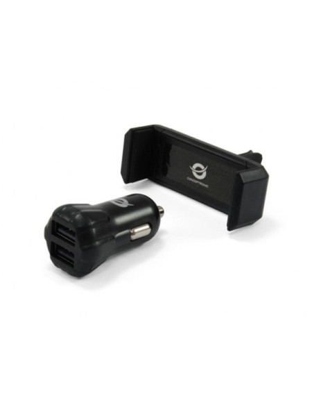 Kit Cargador coche Conceptronic Cusbcar2akit 12-24v + Soporte Airvent / 2XUsb / 5v 2a