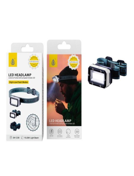 Linterna Frontal LED 3W NR9345  / 60º / 3 modos de luz / Bateria 3*AAA / Negro / 2903451