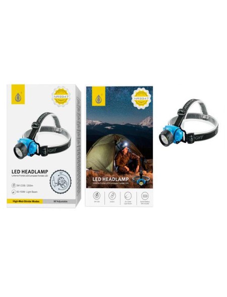 Linterna Frontal LED 3W NR9347 / 90º / 3 modos de luz / Bateria 3*AAA / Azul / 2903475