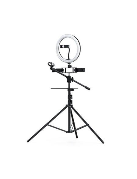 Anillo de Luz Led 26cm + Tripode Con 3 Soportes Movil + 1 Microfono Nr9103 3 modos de luz  26w  Negro / 2901032