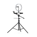 Anillo de Luz Led 26cm + Tripode Con 3 Soportes Movil + 1 Microfono Nr9103 3 modos de luz  26w  Negro / 2901032
