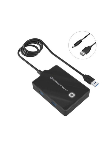 Hub 4 puertos Usb 3.0 Conceptronic / HUBBIES11B / Cable 90 cm / Alimentado / Negro