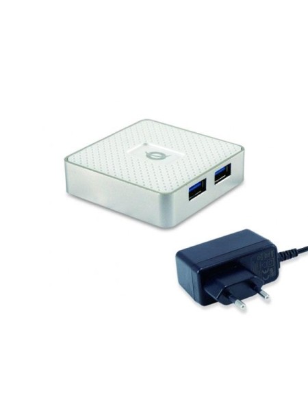 Hub 4 puertos Usb 3.0 Conceptronic HUBBIES03W / Alimentado (Incluye Cargador) /  Blanco