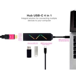 Hub Adaptador Type-C 4 en 1 Nanocable / Conversor USB-C a 2xUSB-A / Type-C PD 100W / HDMI 4K / Iluminacion Led / 10.16.0401