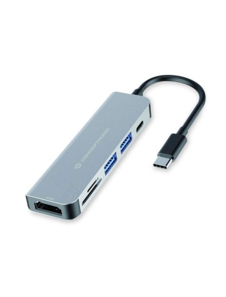 Hub Adaptador Type-C 6 en 1 Conceptronic / Hdmi - 2x Usb 3.0 - Lector SD - MicroSD - Type-C PD 60w /  DONN02G