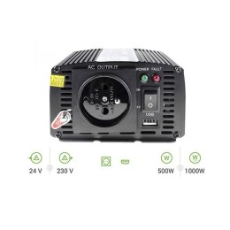 Inversor de corriente para coche 24V a 230V 500W / 1000W Greencell