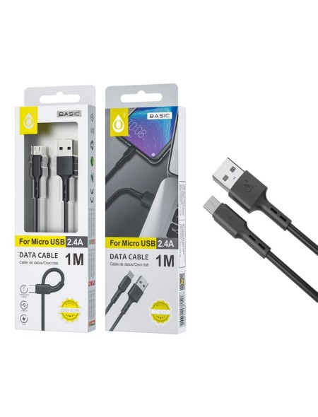 Cable datos USB 2.0 a Micro USB / 1m / 2.4a / Negro / B6108 / ONE+