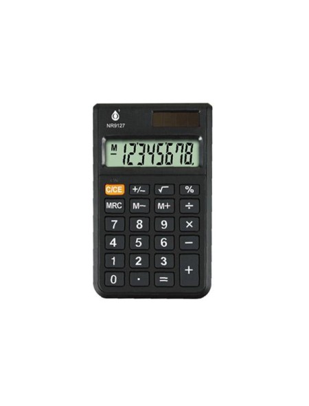Calculadora de 8 Digitos / NR9127 / Pantalla Lcd / Energia Solar y Bateria 1.5v / Negro / One+