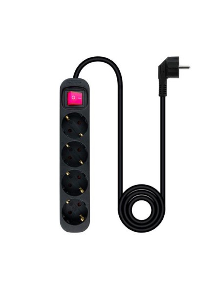 Regleta 4 Tomas Nanocable / Proteccion infantil / Negra / con Interruptor / 10.37.0004-bk