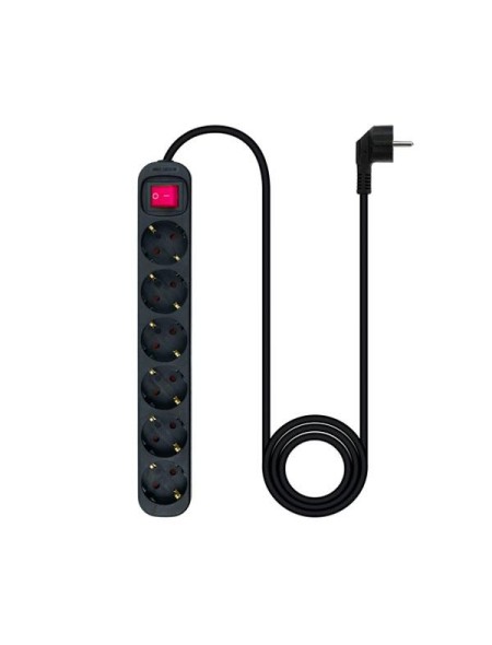 Regleta 6 Tomas Nanocable / Negra / Proteccion infantil / con Interruptor / 10.37.0006-bk