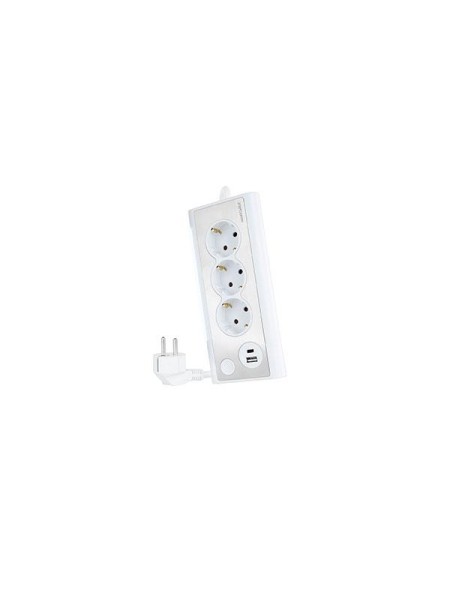 Regleta de Sobremesa con 3 Tomas de Tierra y 2 USB con Luz / Blanco / Nanocable 10.37.0013-w