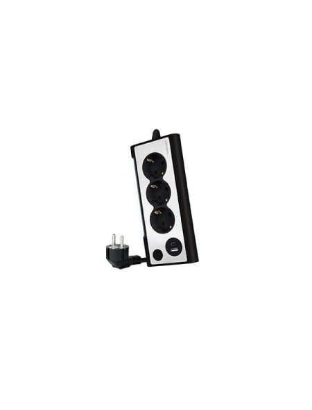 Regleta de Sobremesa con 3 Tomas de Tierra y 2 USB con Luz / Negro / Nanocable 10.37.0013-BK
