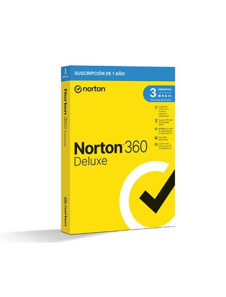 Antivirus Norton 360 Deluxe 25Gb / 1 Usuario / 3 Dispositivos / 1 Año / Box / 21436048